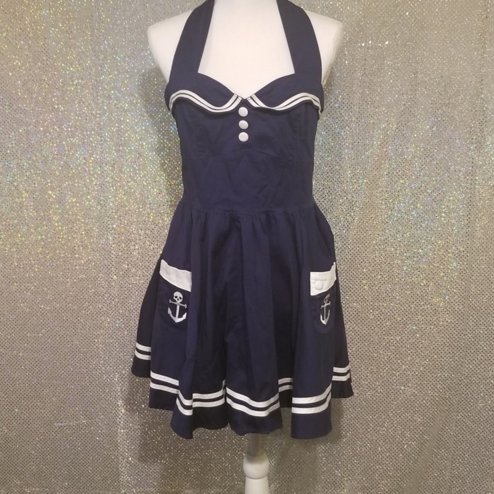 Hell Bunny Navy Motley Sailor Dress sz XL